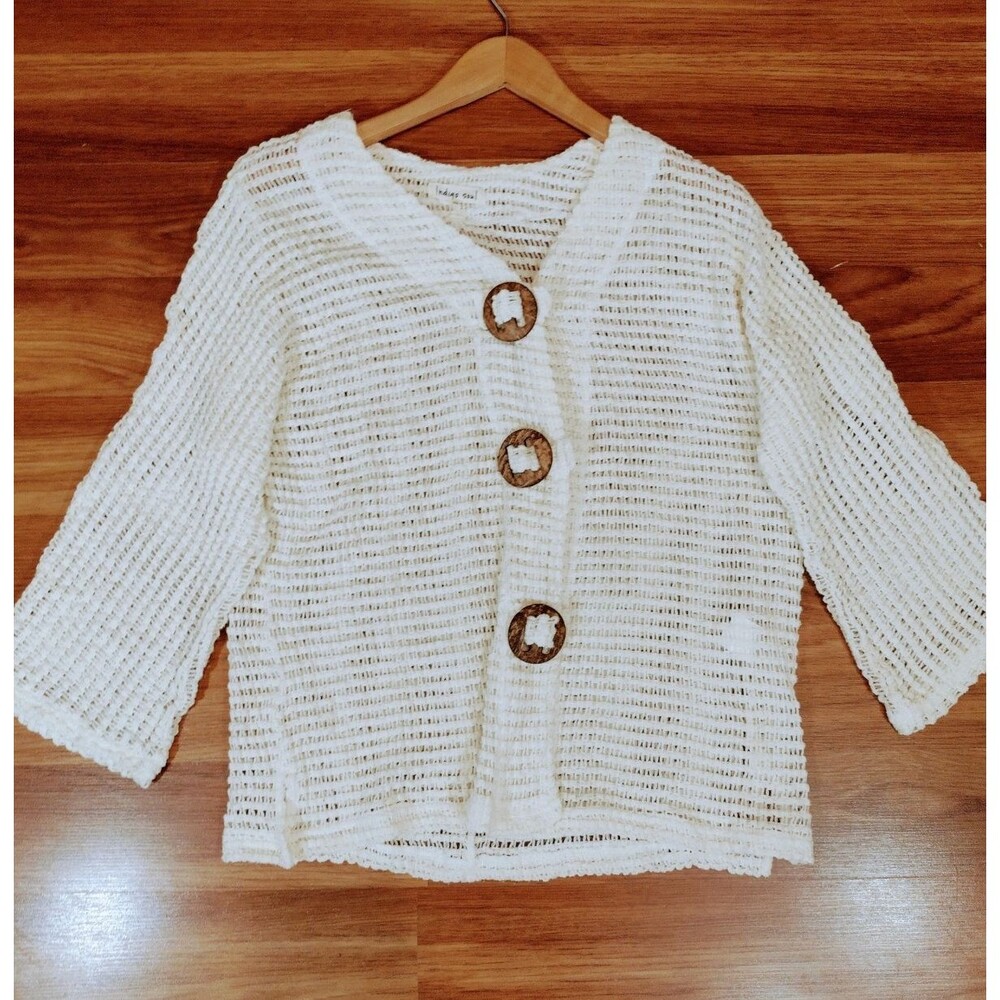 Indigo Soul Ivory Knit Boho Cottagecore Layer Medium Indy